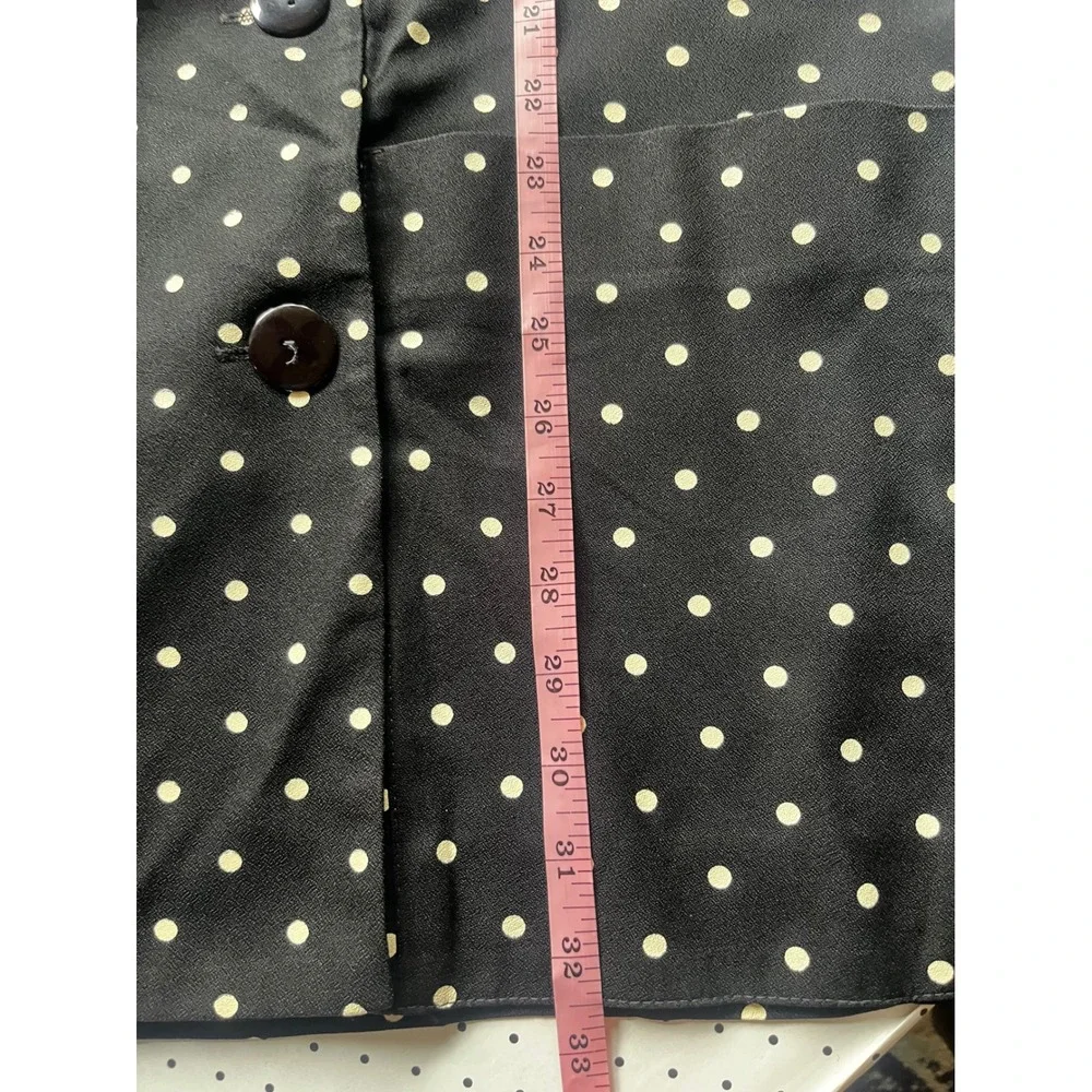 Vintage Virgo 2 Piece Skirt Suit Set Black Polka Dot Short Sleeve Blazer Sz 10